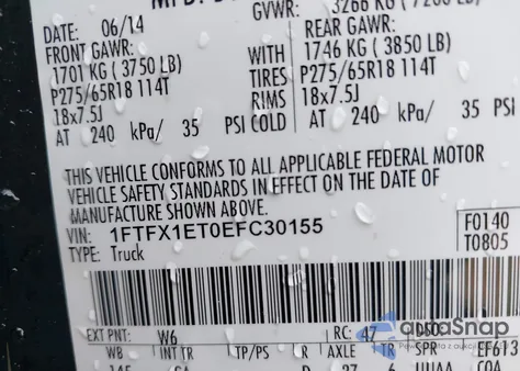 2014 Ford F-150 Xlt z USA, uszkodzony, nr VIN 1FTFX1ET0EFC30155